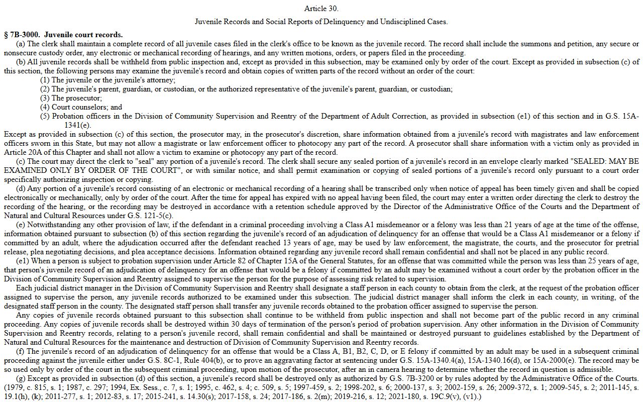 Union County arrest records juvenile court records statute