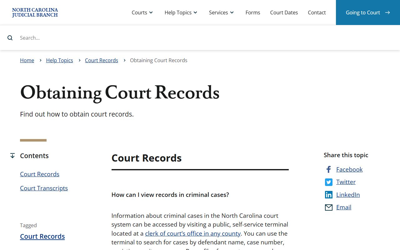 Union County Court records obtaining North Carolina court records