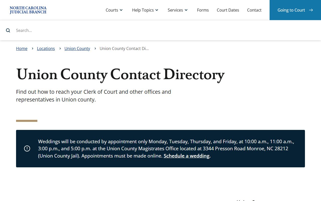 Union County Court records contact directory