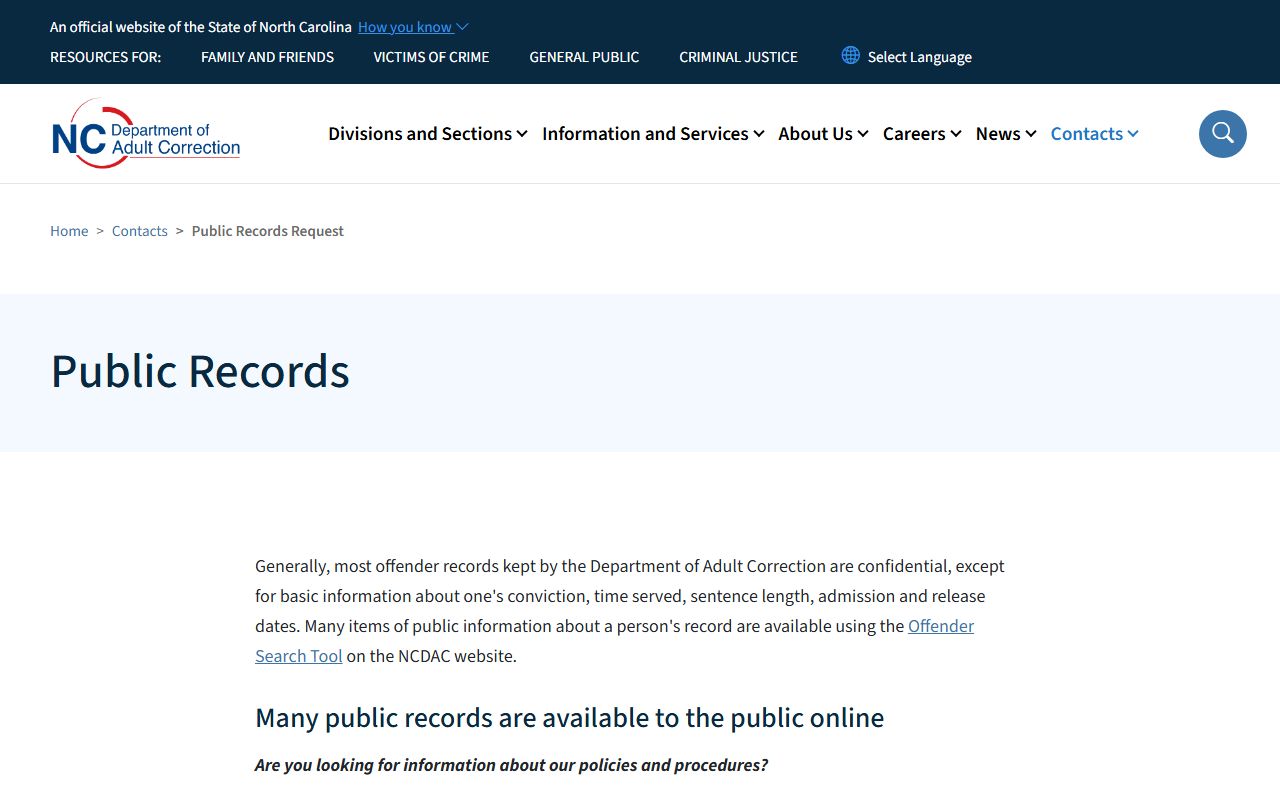 Union County inmate records N.C. DAC public records