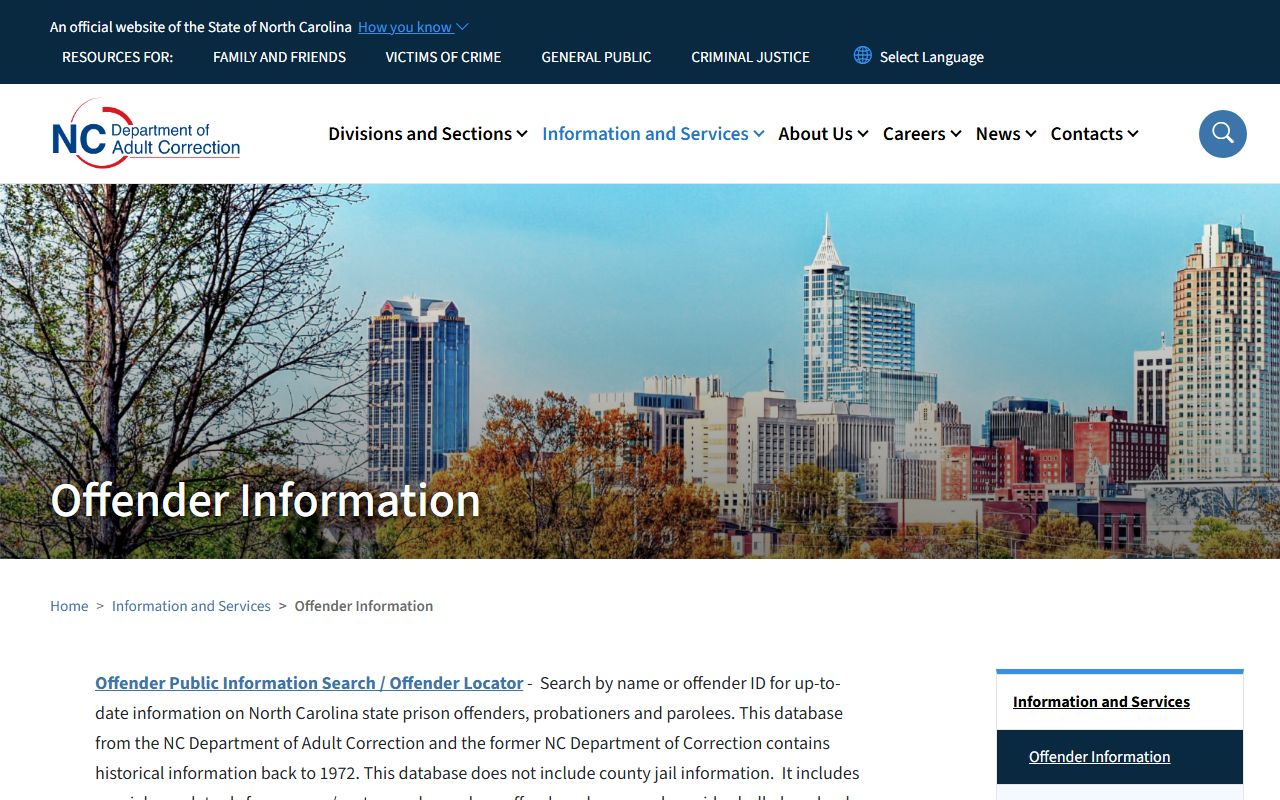Union County inmate records N.C. DAC offender search