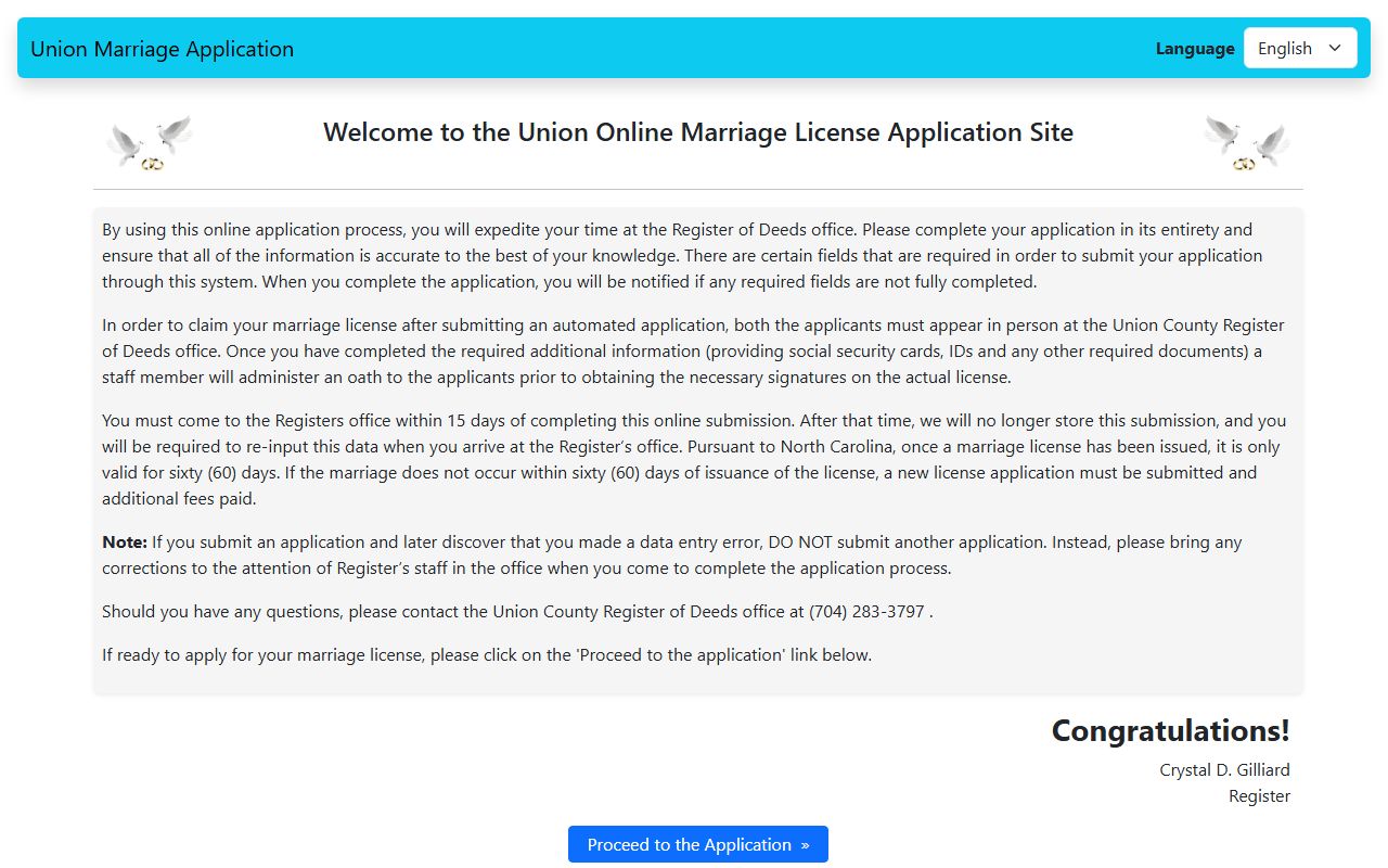 Union County marriage records online marriage application