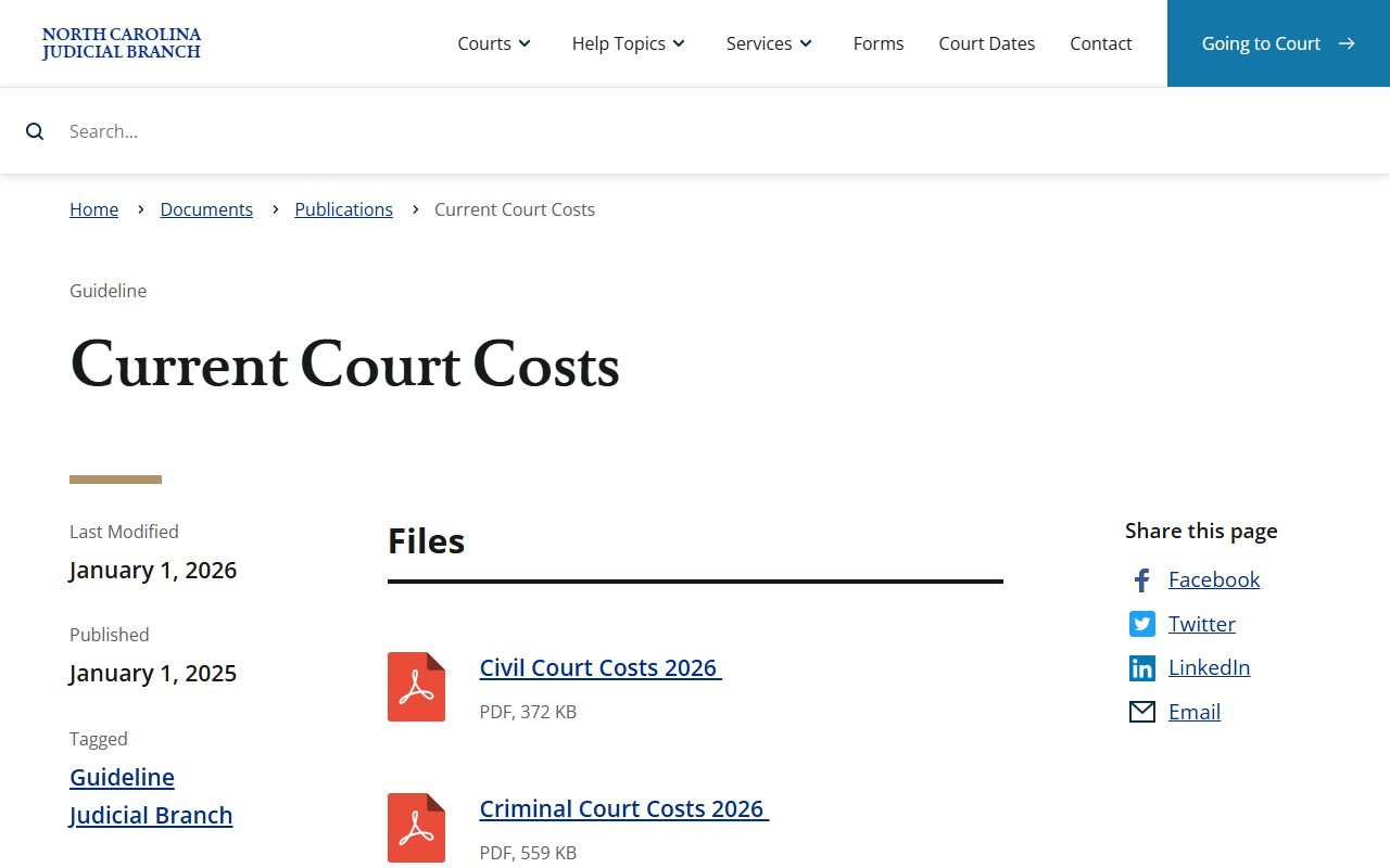 Union County traffic court records current court costs publication