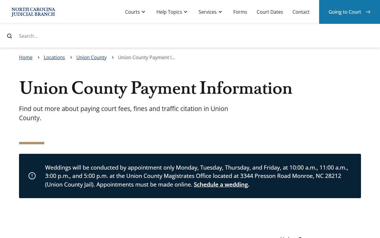 Union County traffic court records payment information