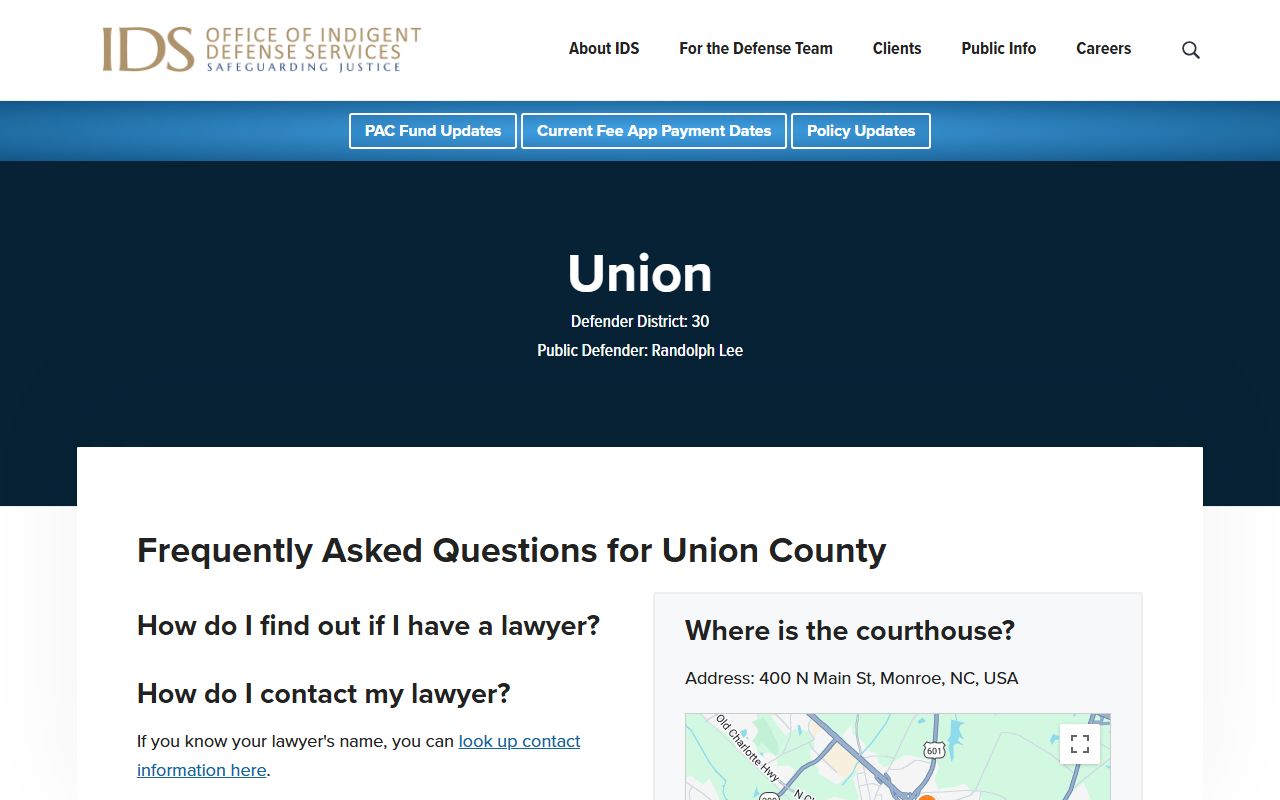 Union County warrant records public defender office source